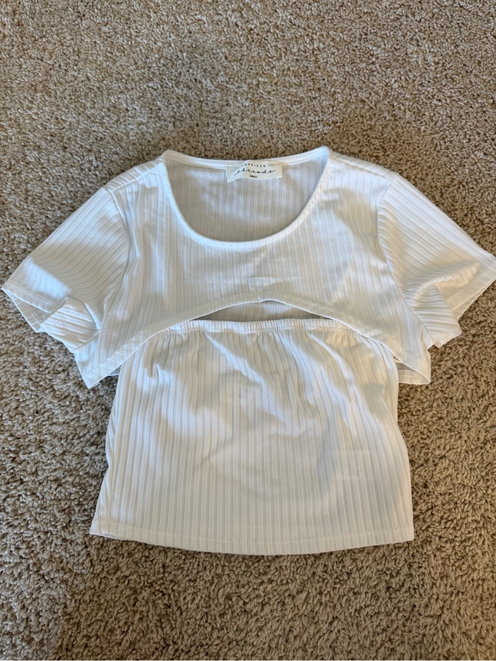 American Threads White Ribbed Two-Piece Crop Top